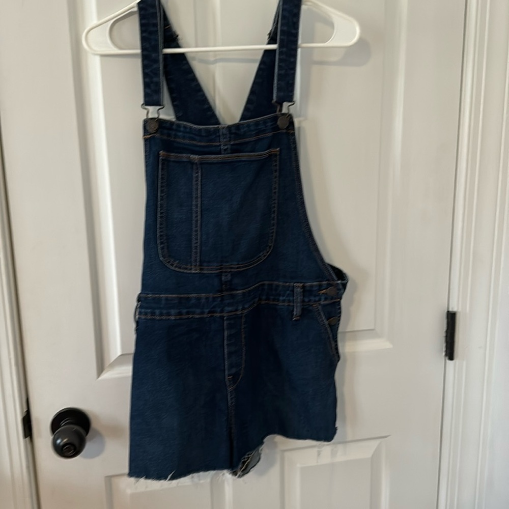 Blue jean shorts overalls